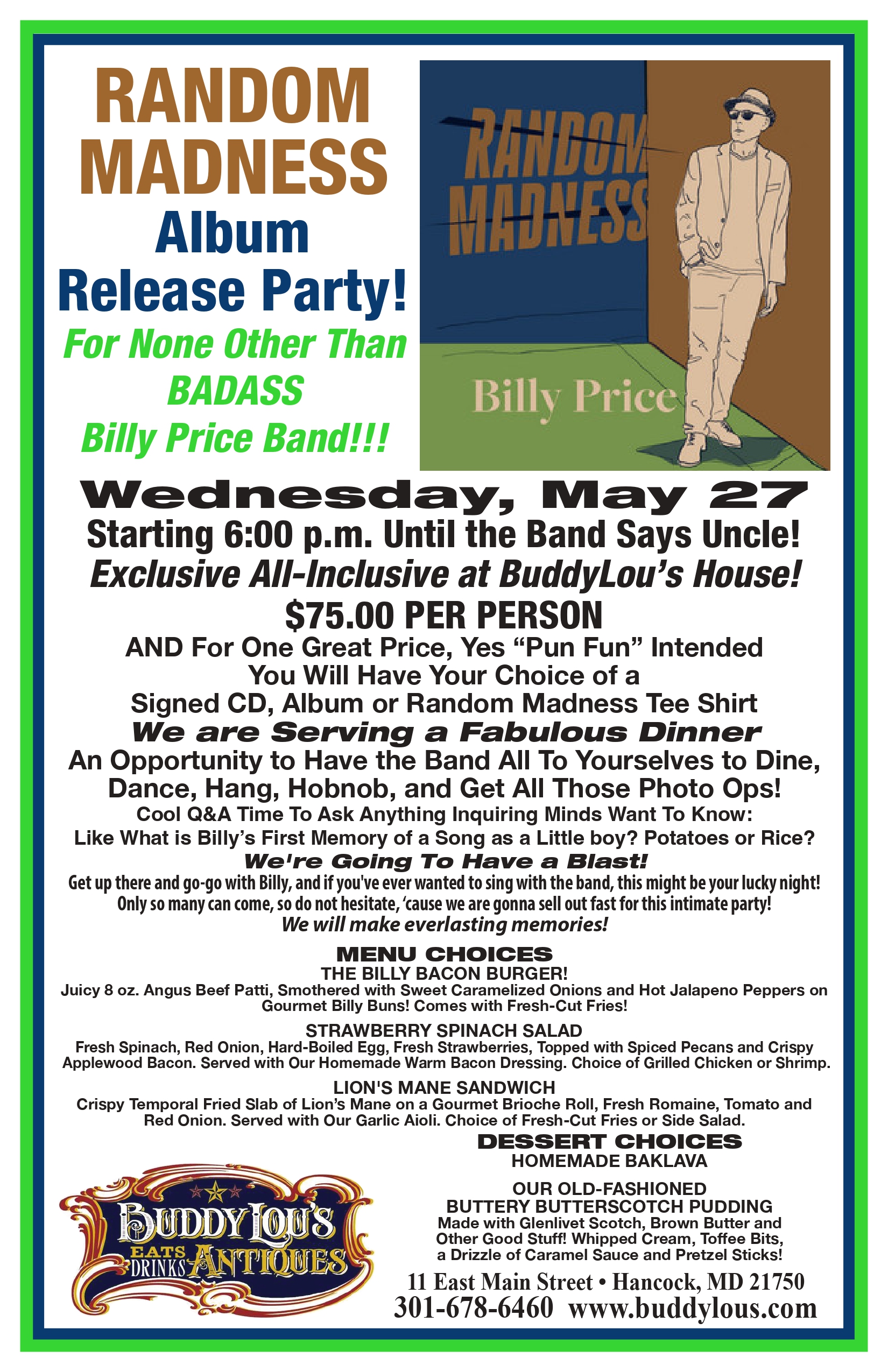 Billy Price Band Album Release Party flyer